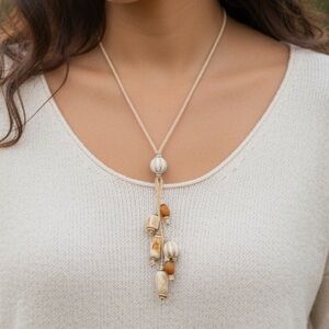 J.Jill Long Boho Tassel Necklace Neutral Beaded. (BJ111)